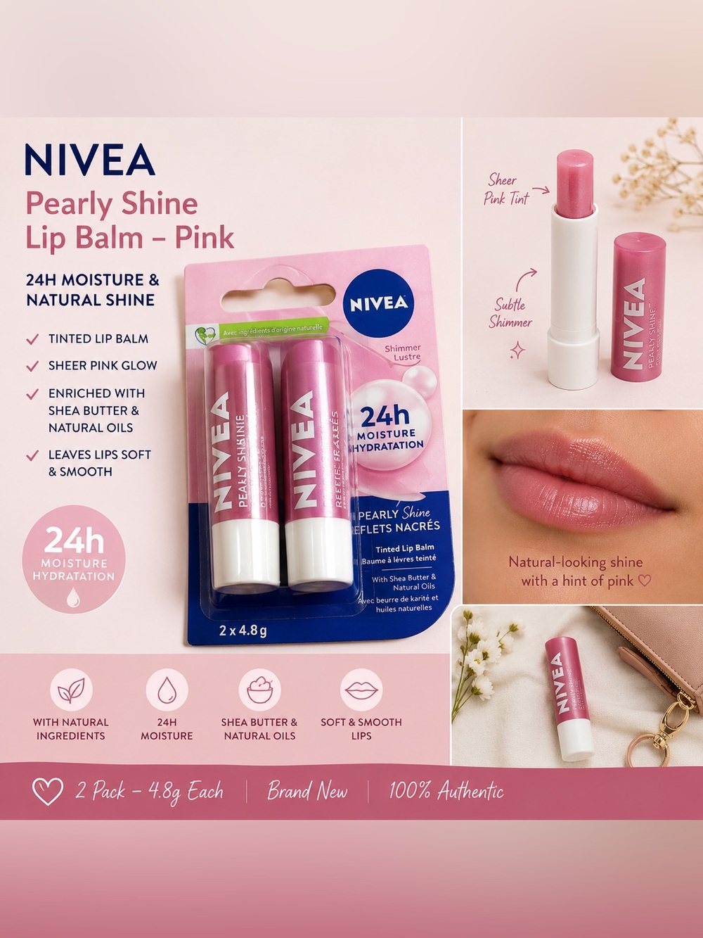 Pearly Shine Lip Balm - Pink